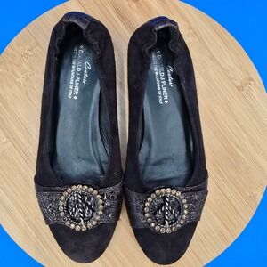 Donald Pliner Couture Suede Leather Flats Embellished Buckle Slip‎ On Shoes